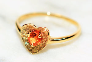 Natural Padparadscha Sapphire Ring 10K Solid Gold .37ct Solitaire Ring Heart Ring Gemstone Ring Promise Ring Love Ring Engagement Ring Fine