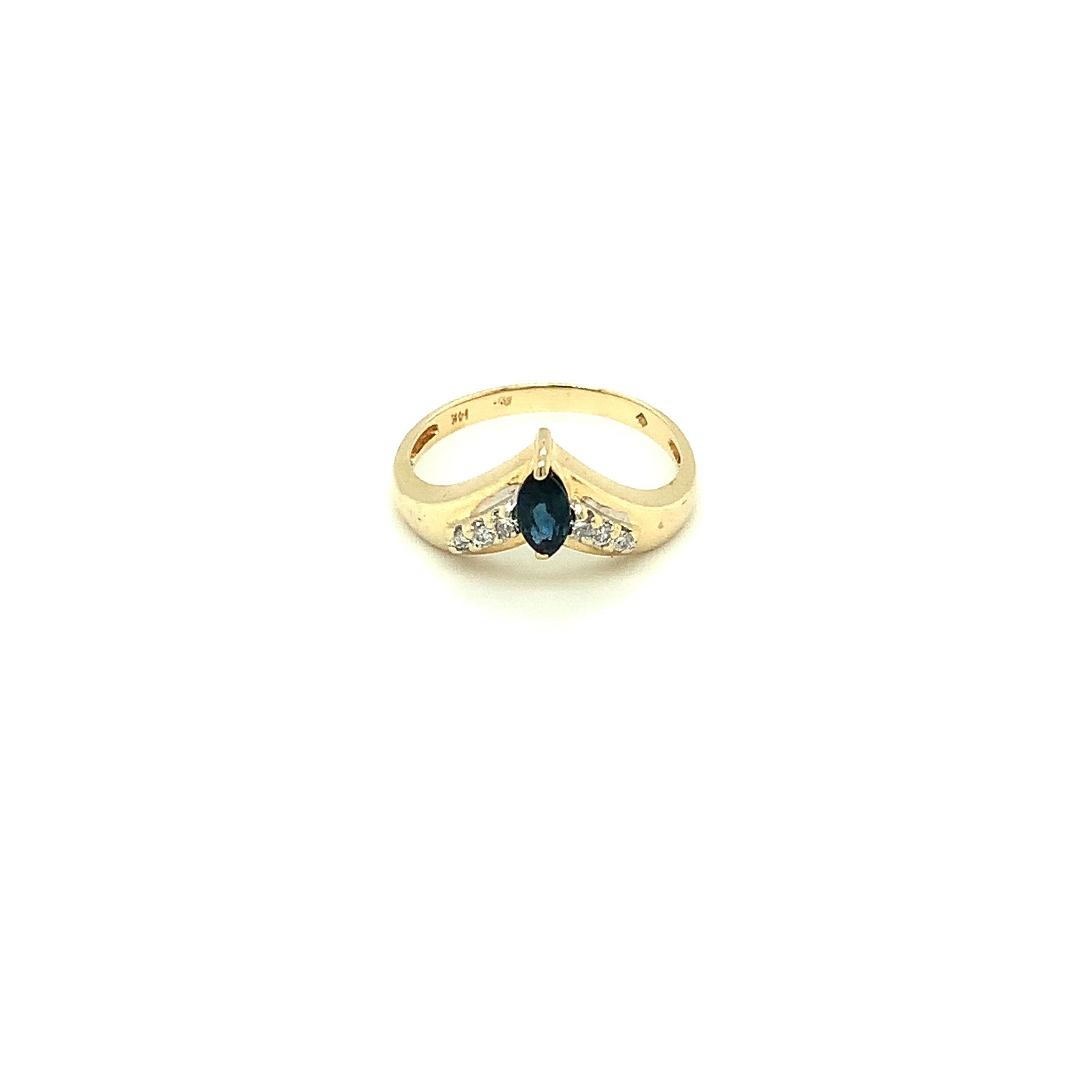 Natural Blue Sapphire & Diamond Ring 14K Solid Gold .41tcw September Birthstone Ring Vintage Ring Estate Ring Stackable Ring Women's Ring