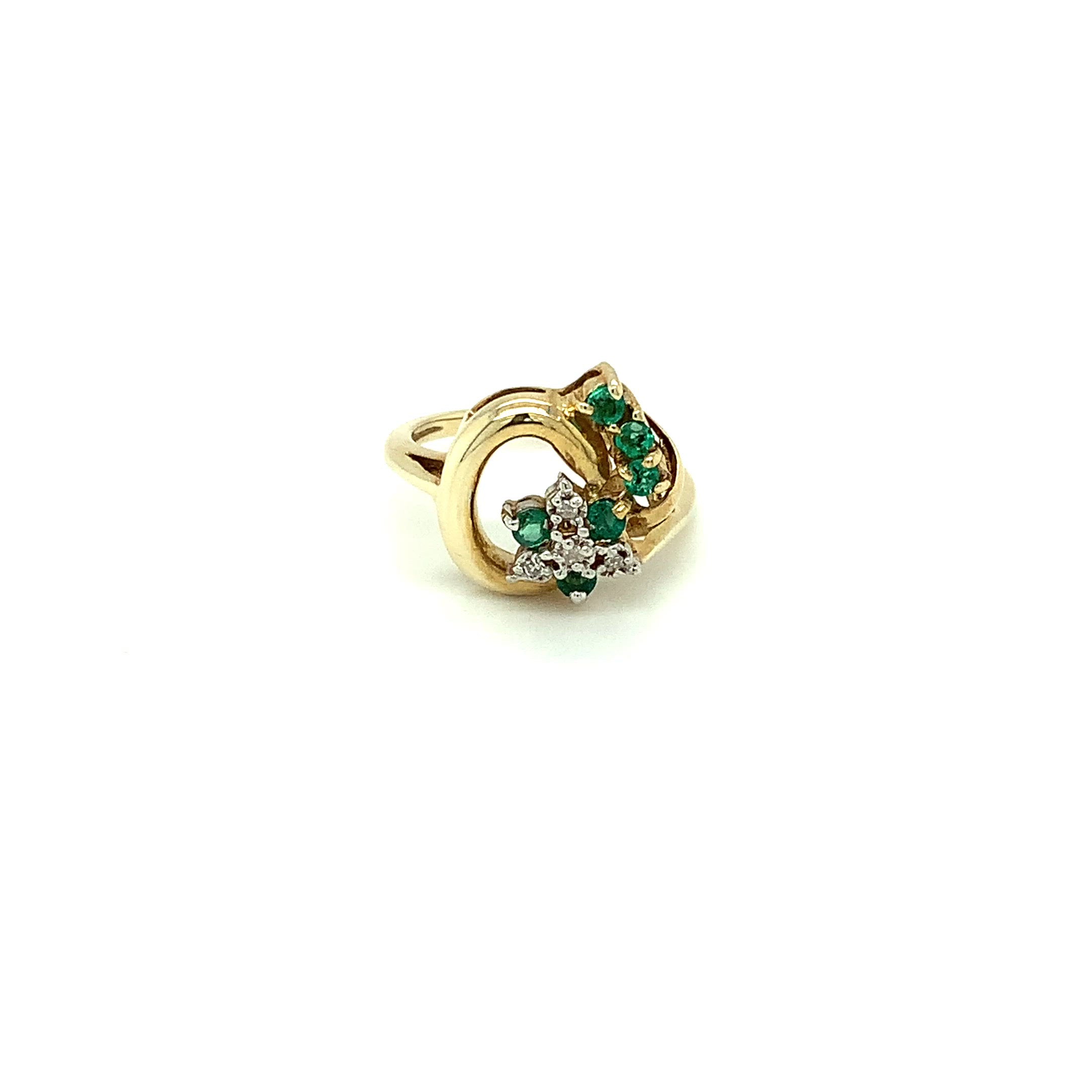 Natural Colombian Emerald & Diamond Ring 10K Solid Gold .21tcw Cluster Ring Gemstone Ring May Birthstone Ring Women’s Ring Statement Ring