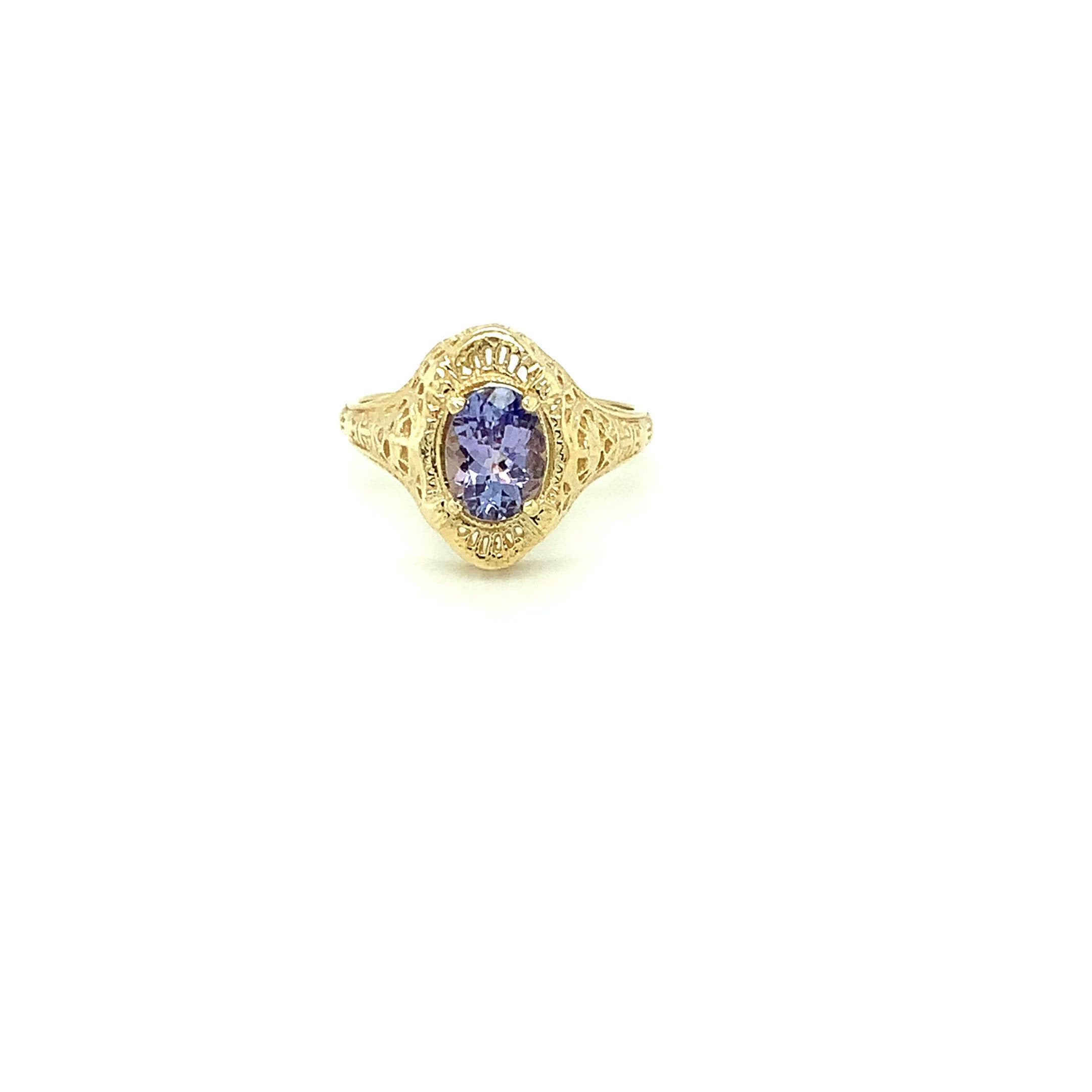 Natural Tanzanite Ring 10K Solid Gold 1.19ct Solitaire Ring Filigree Ring Statement Ring December Birthstone Ring Vintage Ring Antique Ring