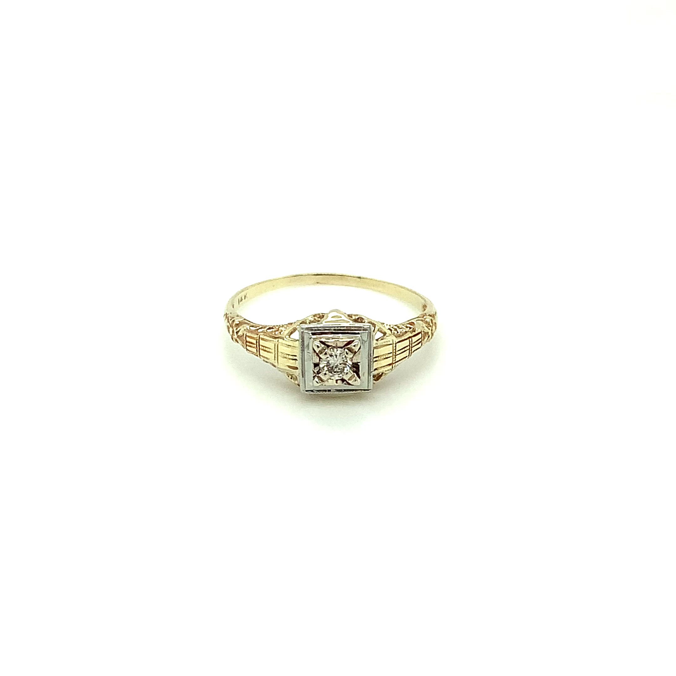 Natural Diamond Ring 14K Solid Gold .13ct Engagement Ring Antique Ring Solitaire Ring Estate Ring Art Deco Ring Bridal Vintage Jewellery