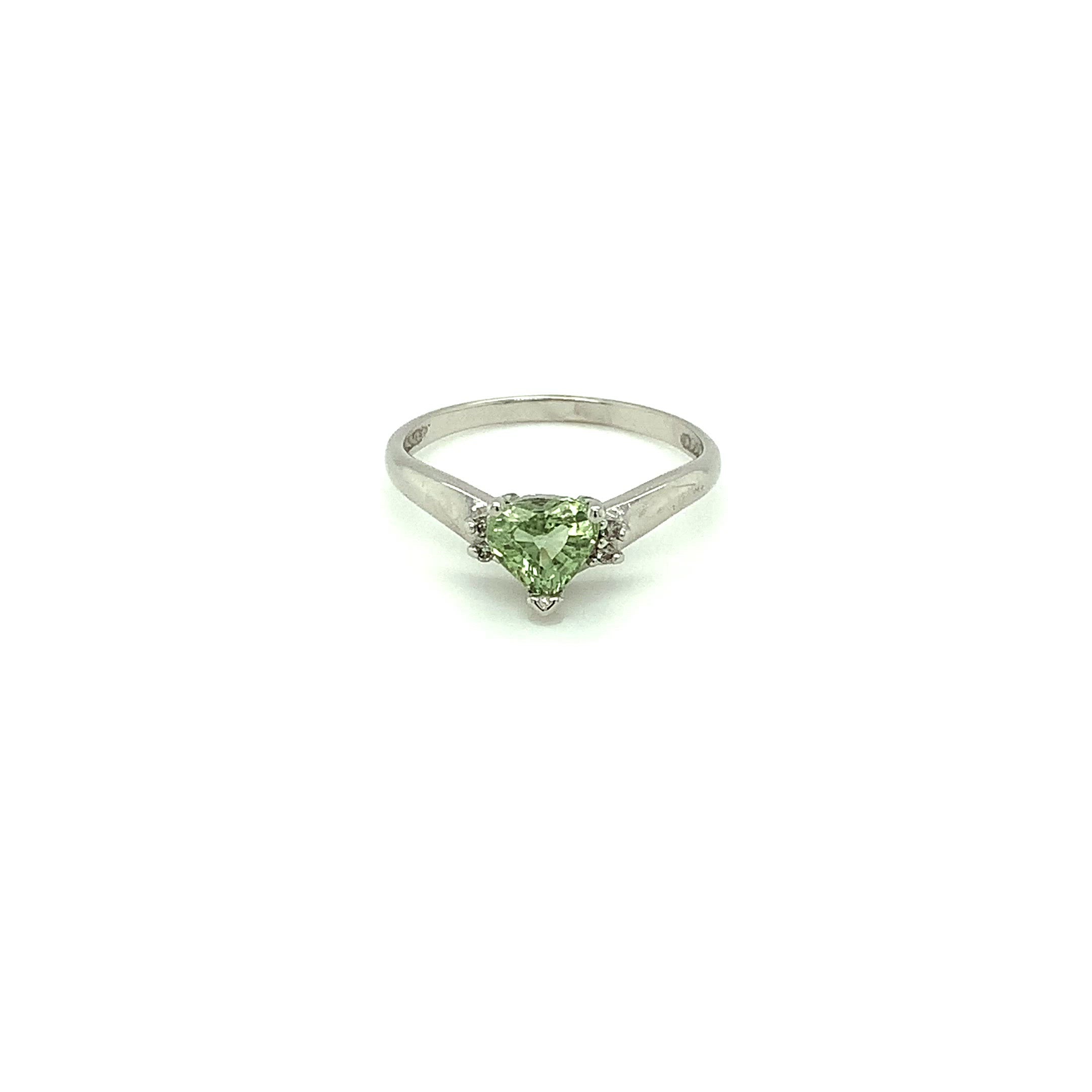 Natural Merelani Mint Garnet & Diamond Ring 14K Solid White Gold 1.14tcw Heart Ring Engagement Ring Wedding Ring Green Ring Bridal Jewelry