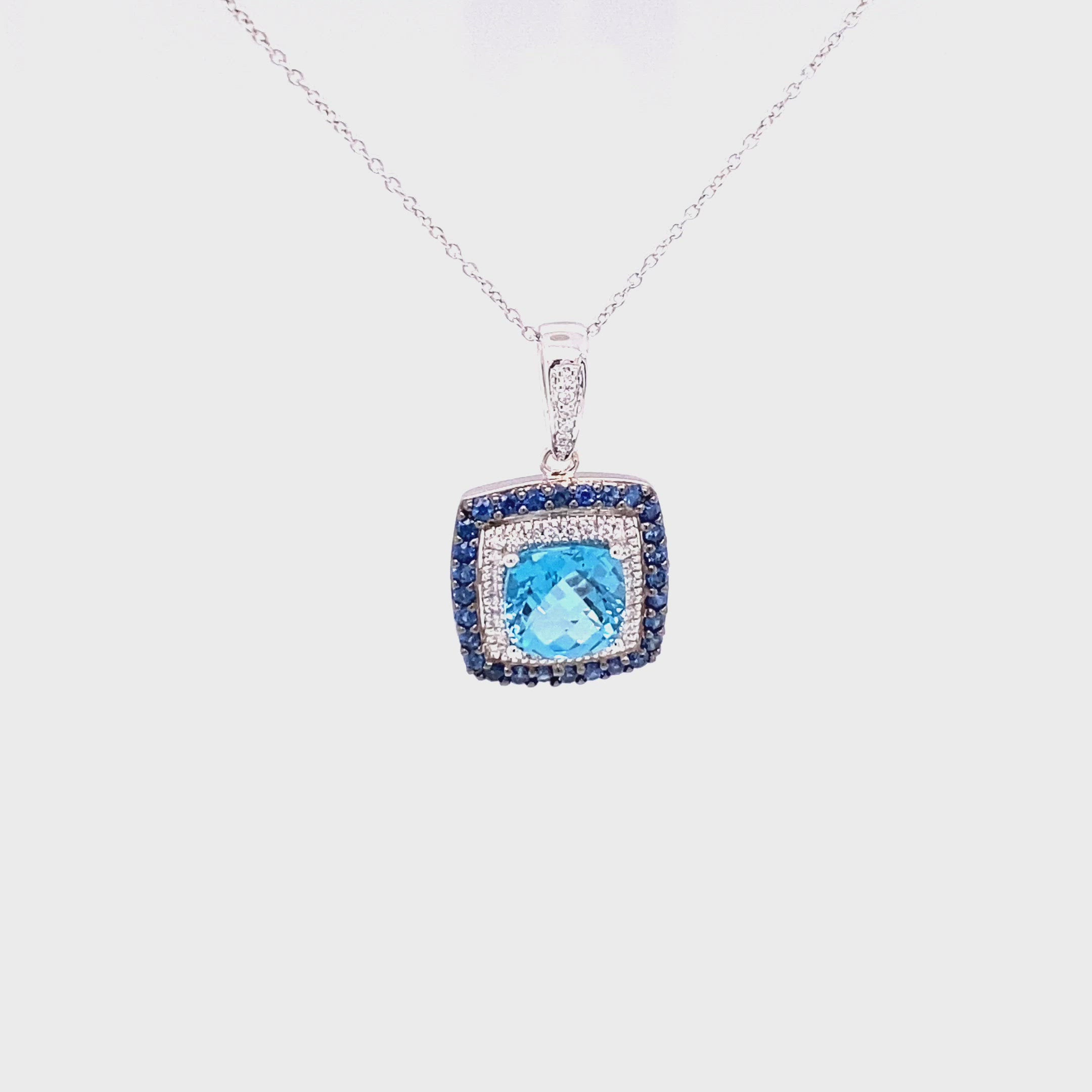 LeVian Natural Swiss Blue Topaz & Sapphire Necklace 14K Solid White Gold 3.32tcw Diamond Necklace Topaz Pendant Designer Statement Necklace