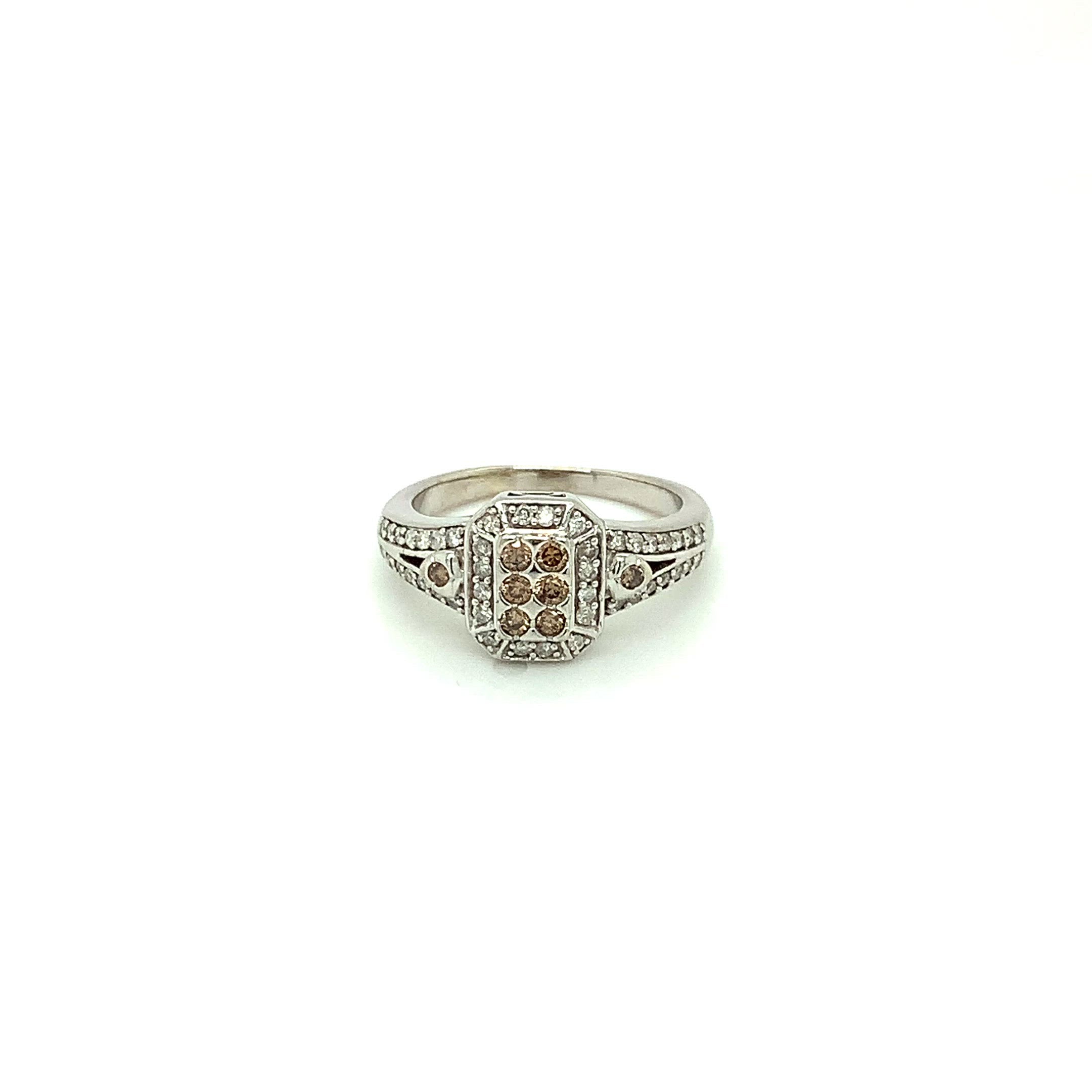 Natural Fancy Chocolate Diamond Ring 14K Solid White Gold .46tcw Cluster Ring Engagement Ring Cocktail Ring Designer Ring Estate Womens Ring