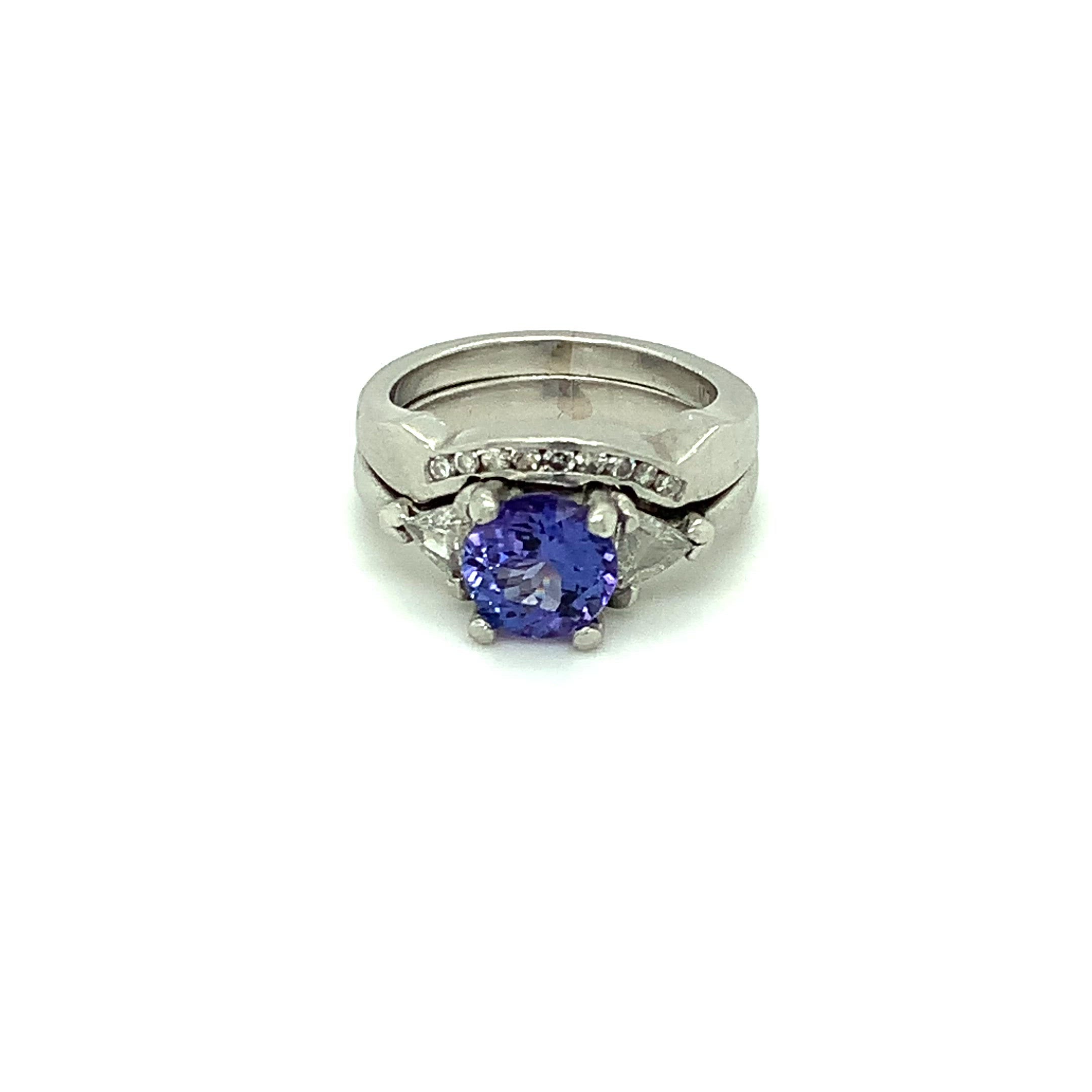 Natural D’Block Tanzanite & Diamond Ring Wedding Bridal Set Solid Platinum 2.08tcw Gemstone Ring Engagement Ring Wedding Band Tanzanite Ring