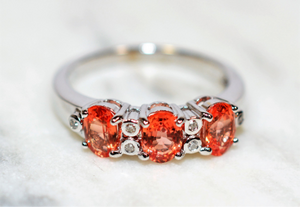 Natural Padparadscha Sapphire & Diamond Ring 14K Solid White Gold 2.07tcw Gemstone Ring September Birthstone Ring Band Ring Stackable Ring