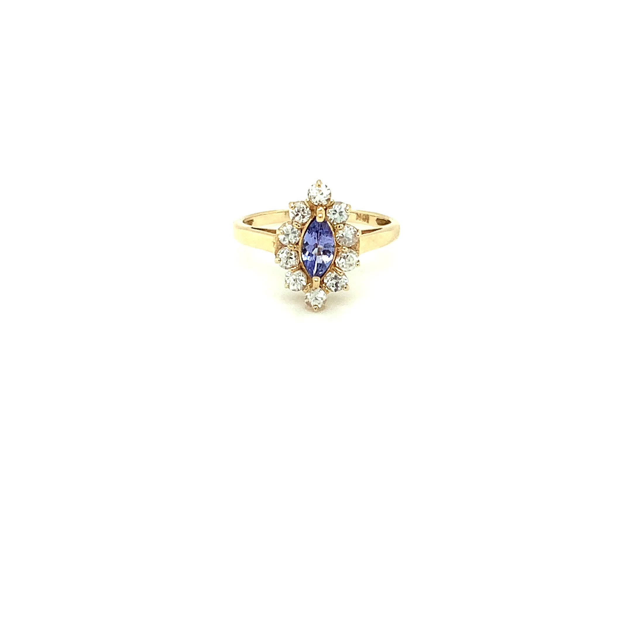 Natural Tanzanite & Diamond Ring 10K Solid Gold 1.10tcw December Birthstone Ring Marquise Ring Gemstone Ring Women's Ring Ladies Ring Estate
