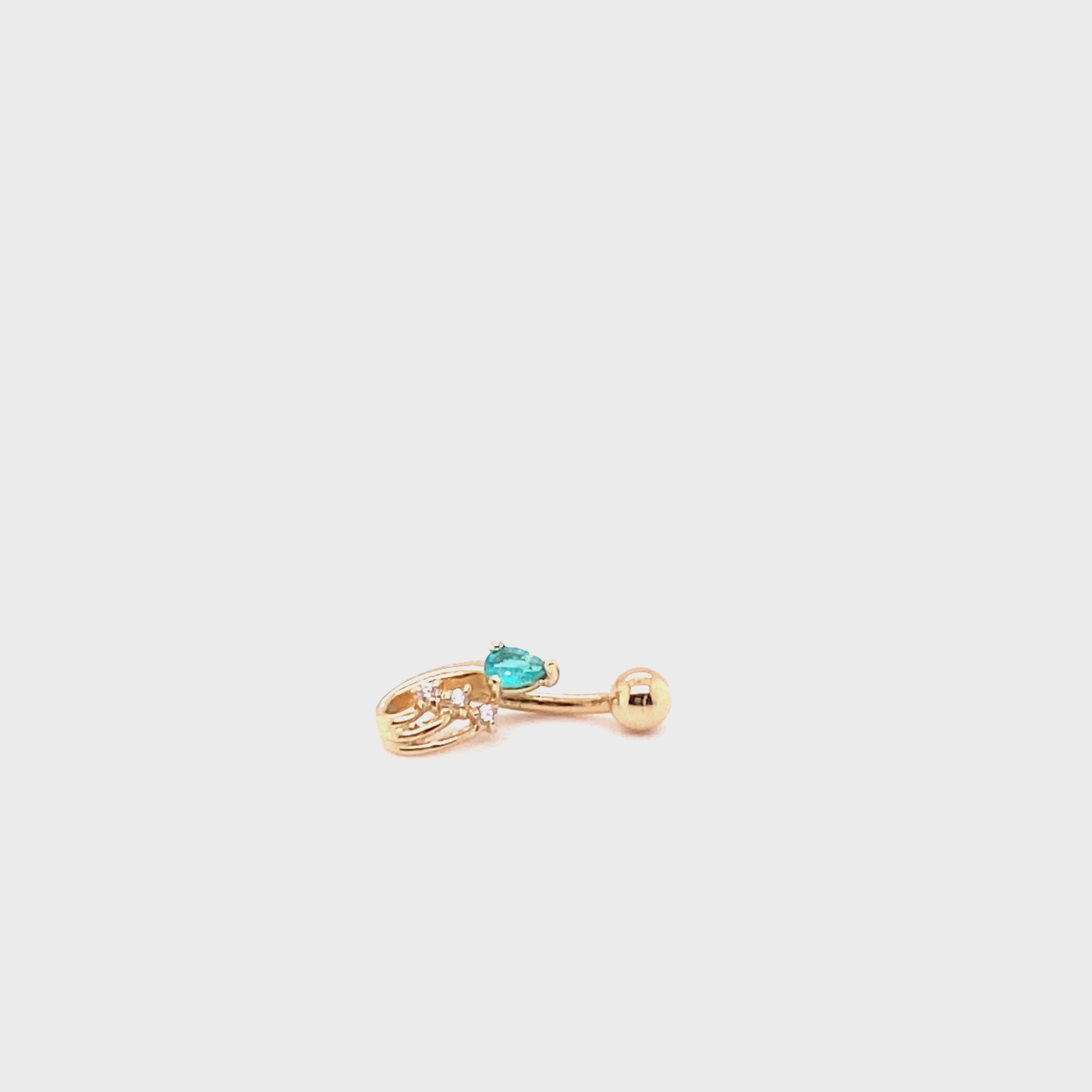 Natural Brazilian Paraiba Tourmaline & Diamond .22tcw Belly Button Ring 14K Solid Gold Navel Ring Belly Ring Body Jewelry Genuine Gemstone Estate Jewellery