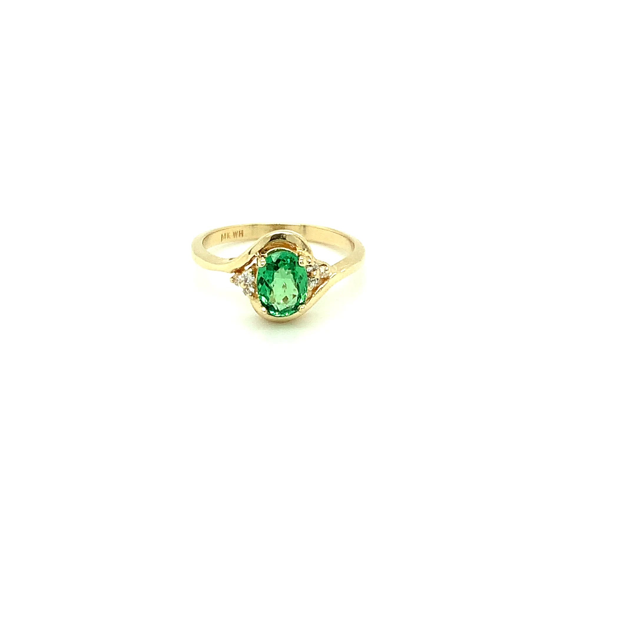 Natural Tsavorite Garnet & Diamond Ring 14K Solid Gold 1.03tcw Gemstone Ring Green Ring Garnet Ring January Birthstone Ring Estate Jewelry