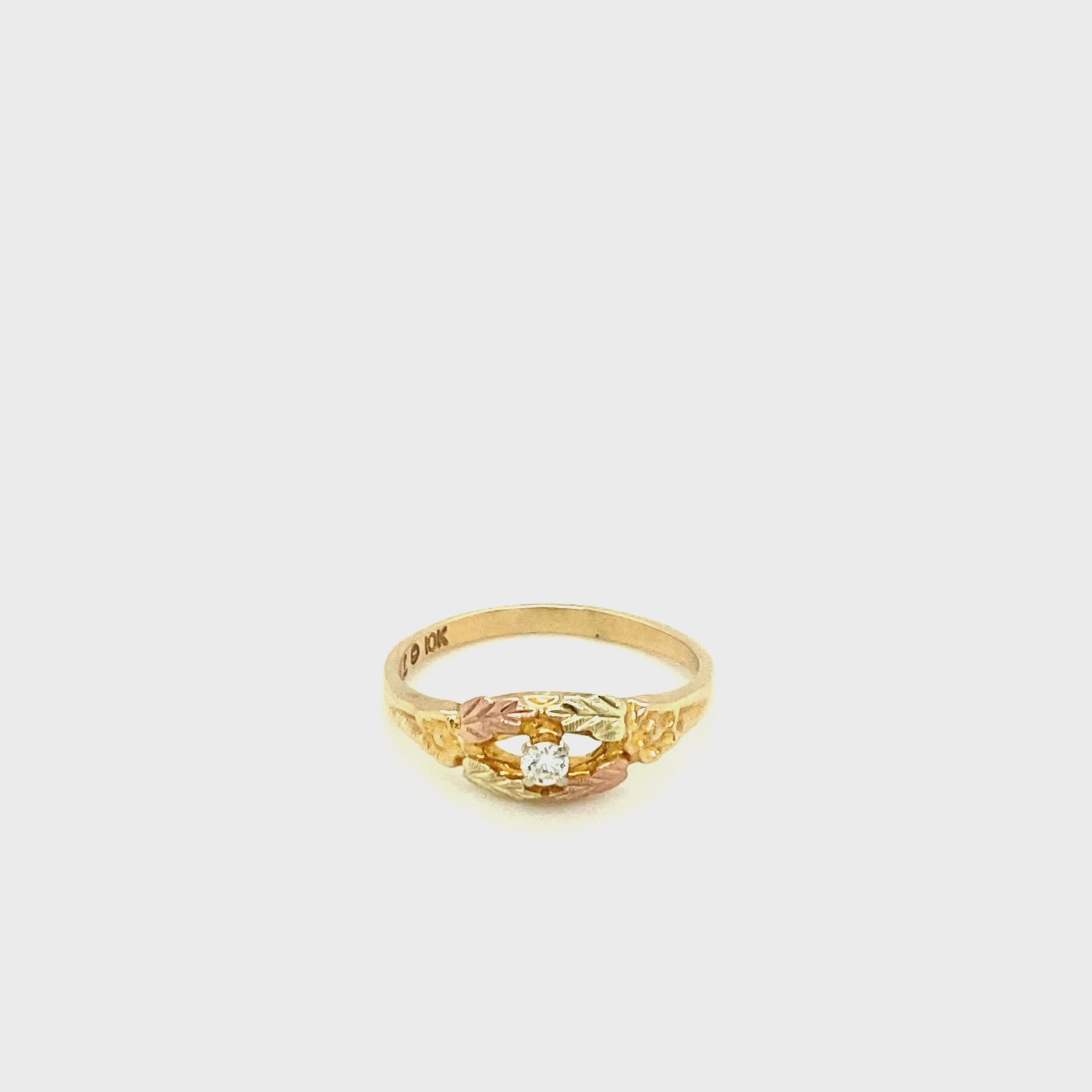 Natural Diamond Ring 10K Solid Gold Black Hills Gold .10ct Women's Ring Boho Ring Nature Ring Black Hills Dakota Fine Jewelry Ladies Ring