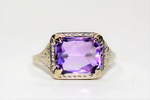 Natural Amethyst Ring 14K Solid White Gold 2.68ct Antique Ring Birthstone Ring Purple Ring Art Deco Ring Solitaire Ring Women’s Ring Estate