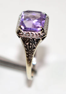 Natural Amethyst Ring 14K Solid White Gold 2.68ct Antique Ring Birthstone Ring Purple Ring Art Deco Ring Solitaire Ring Women’s Ring Estate