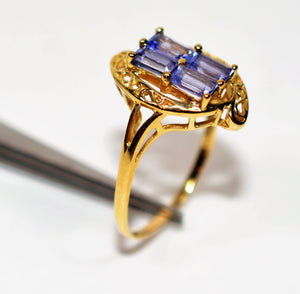 Natural Tanzanite Ring 10K Solid Gold 1.44tcw Cluster Ring Gemstone Ring Vintage Ring Statement Ring Ladies Ring Women's Ring Estate Jewellery