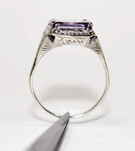 Natural Amethyst Ring 14K Solid White Gold 2.68ct Antique Ring Birthstone Ring Purple Ring Art Deco Ring Solitaire Ring Women’s Ring Estate