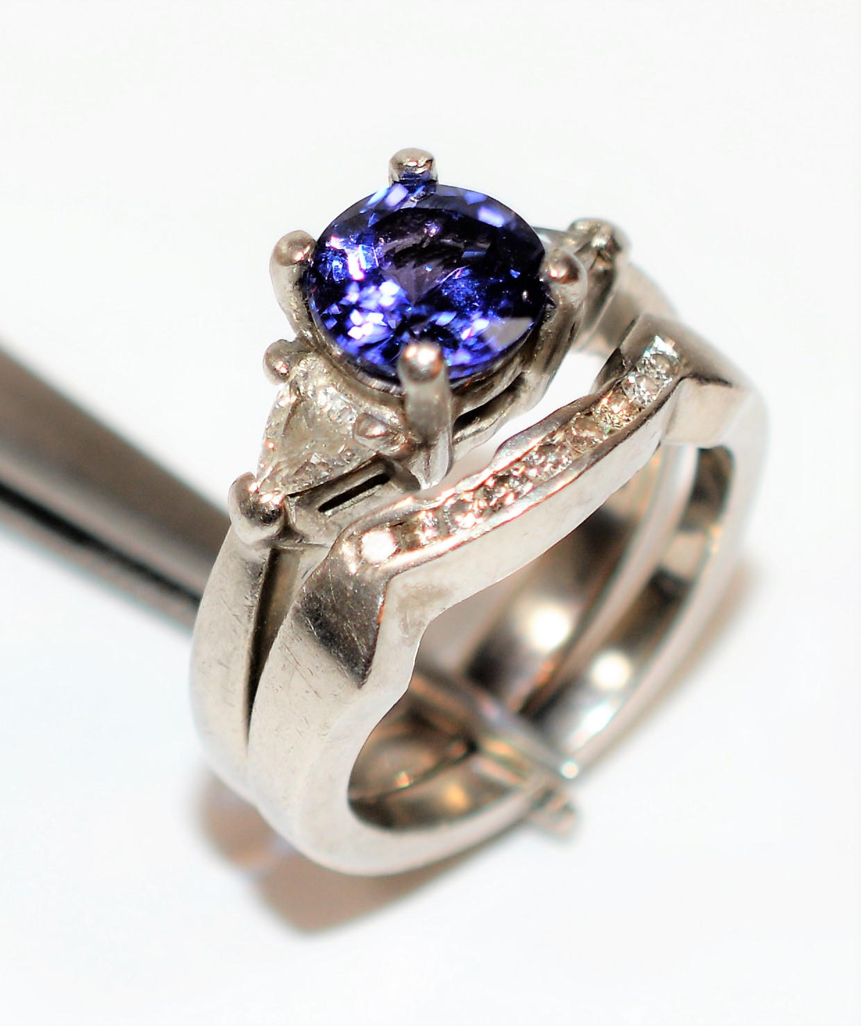 Natural D’Block Tanzanite & Diamond Ring Wedding Bridal Set Solid Platinum 2.34tcw Gemstone Ring Engagement Ring Wedding Band Tanzanite Ring