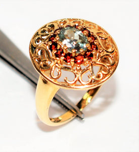 Natural Paraiba Tourmaline & Garnet Ring 10K Solid Gold 1.61tcw Gemstone Ring Women's Ring Ballerina Ring Vintage Jewelry Fine Jewellery