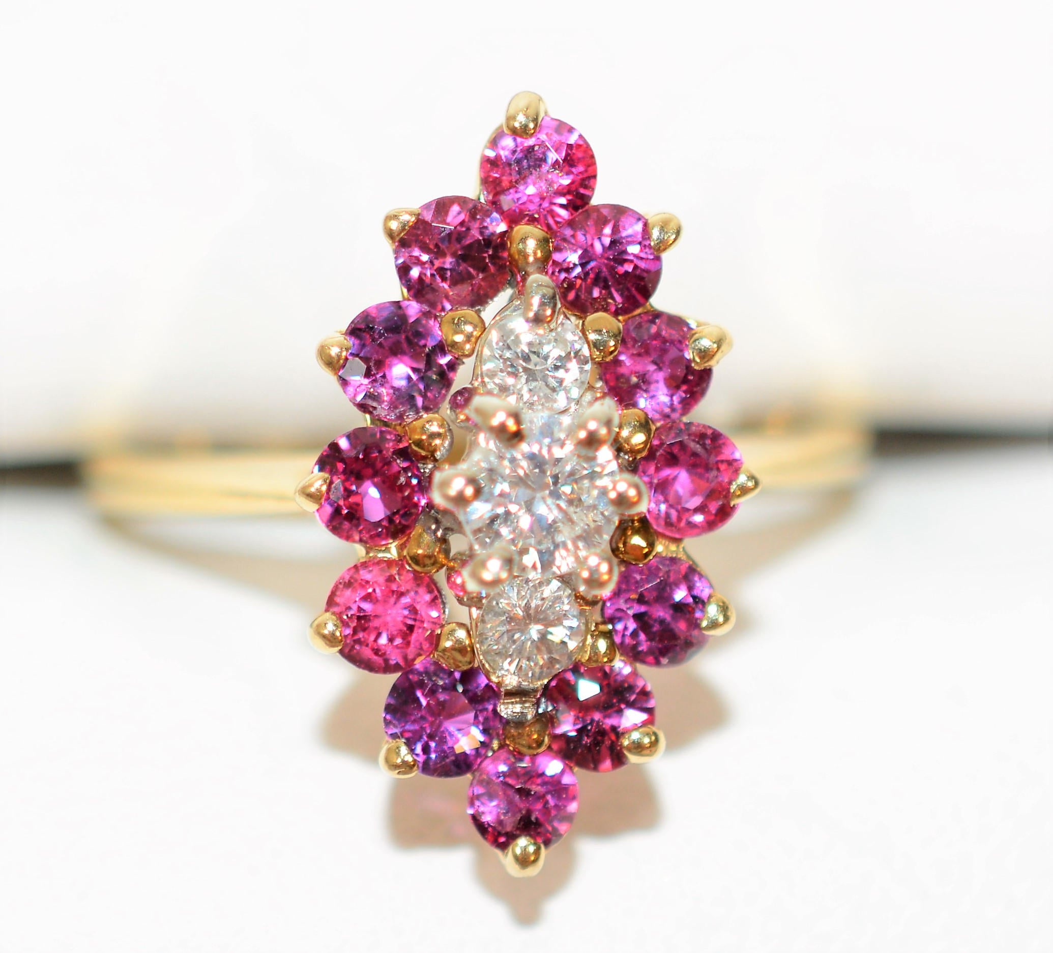 Natural Ruby & Diamond Ring 14K Solid Gold 1.29tcw Cluster Ring Gemstone Ring Ladies Ring Womens Ring Marquise Ruby Ring July Birthstone Estate