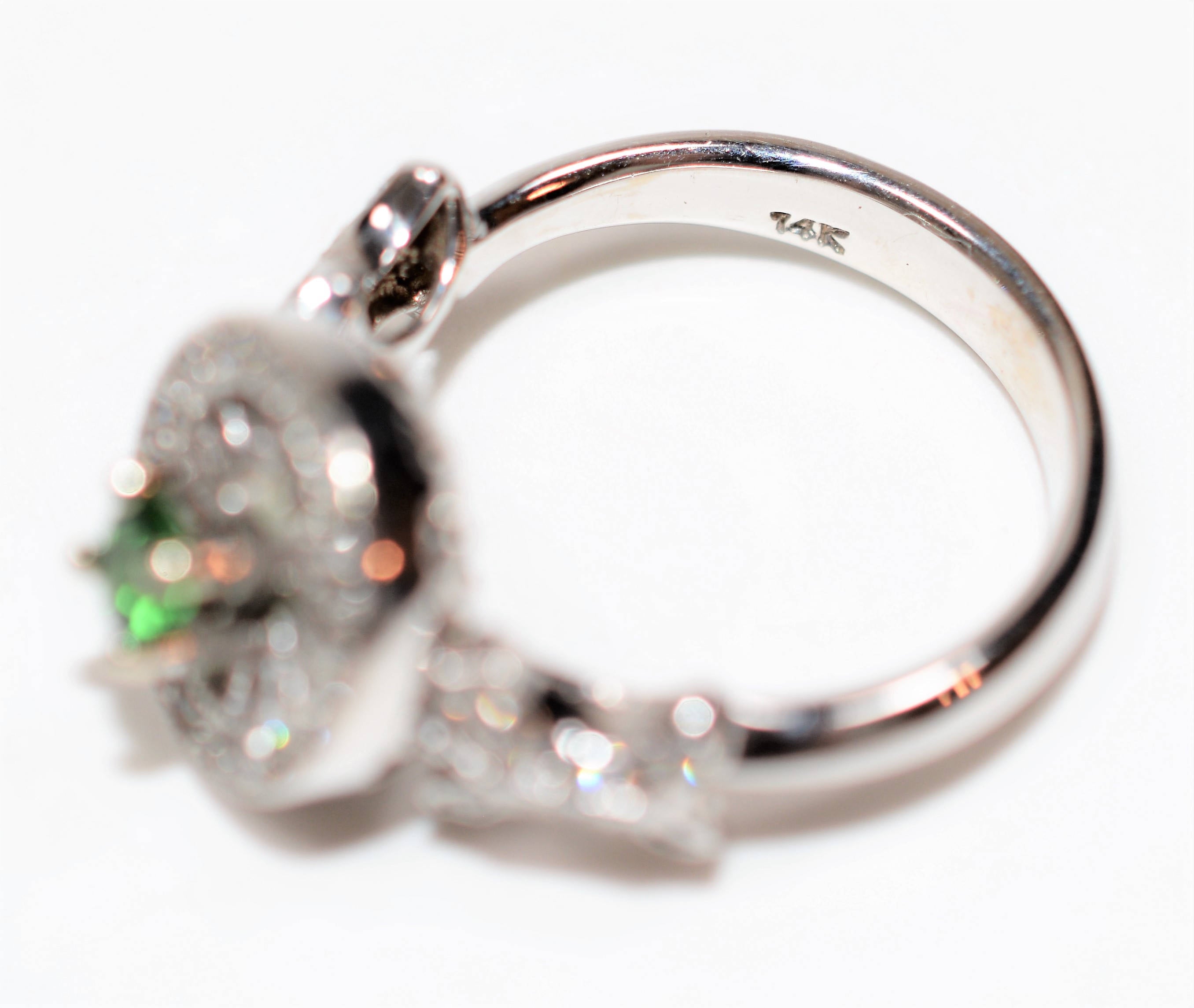 Natural Tsavorite Garnet & Diamond Ring 14K Solid White Gold .65tcw Green Ring Gemstone Ring Cocktail Ring Garnet Ring Ladies Estate Jewelry