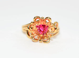 Natural Rubellite Ring 14K Solid Gold .67ct Pink Tourmaline Ring Flower Ring Solitaire Ring Womens Ring Statement Ring Birthstone Ring Jewelry