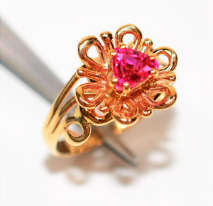 Natural Rubellite Ring 14K Solid Gold 1ct Pink Tourmaline Ring Flower Ring Solitaire Ring Womens Ring Statement Ring Birthstone Ring Jewelry