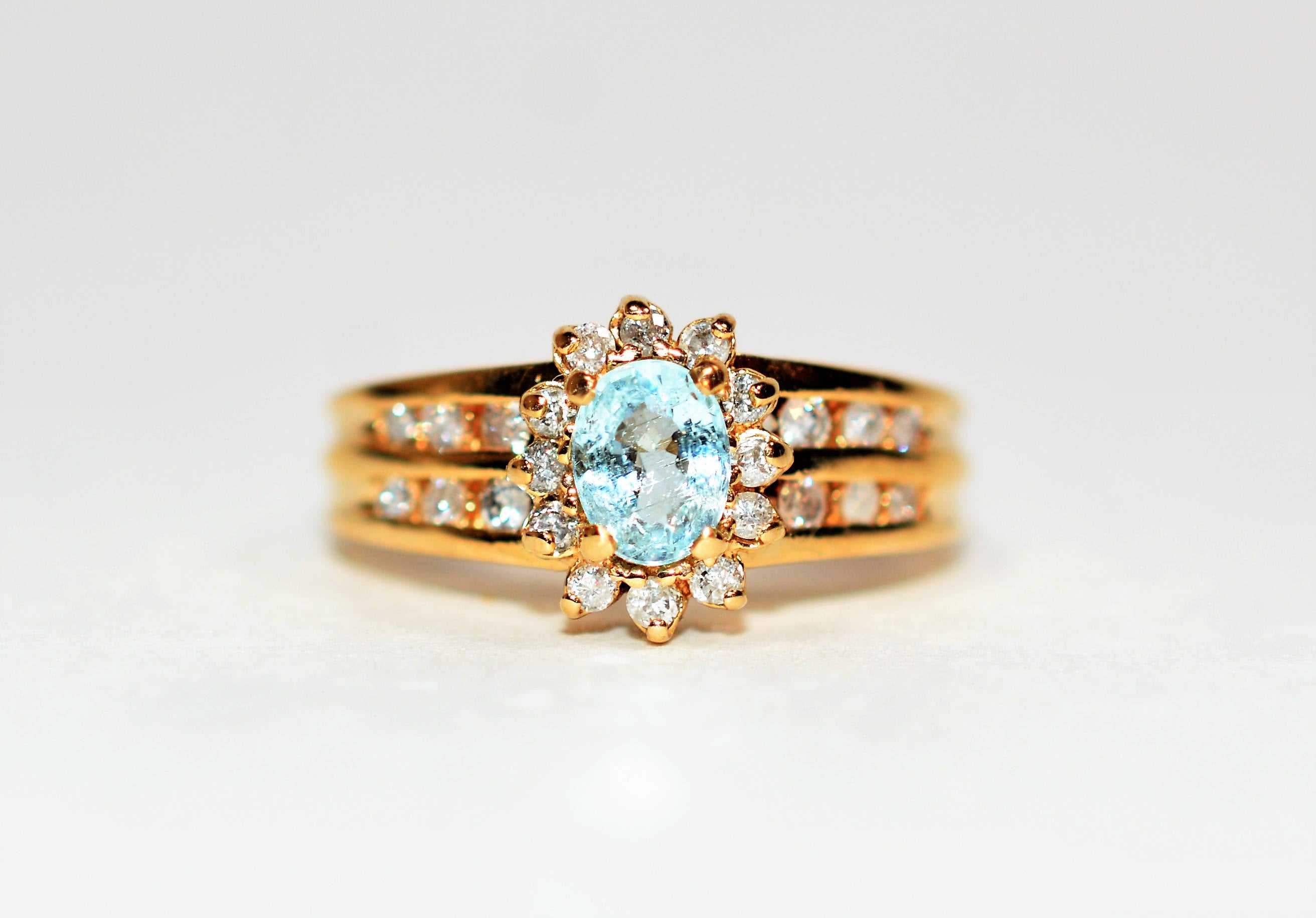 Natural Paraiba Tourmaline & Diamond Ring 14K Solid Gold .80tcw Gemstone Women's Estate Jewelry Fine Ring Cluster Ring Vintage Jewellery