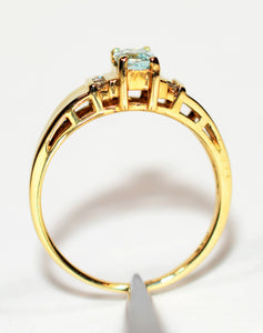 Natural Paraiba Tourmaline & Diamond Ring 10K Solid Gold .58tcw Gemstone Ring Women's Ring Statement Ring Birthstone Ring Estate Jewellery