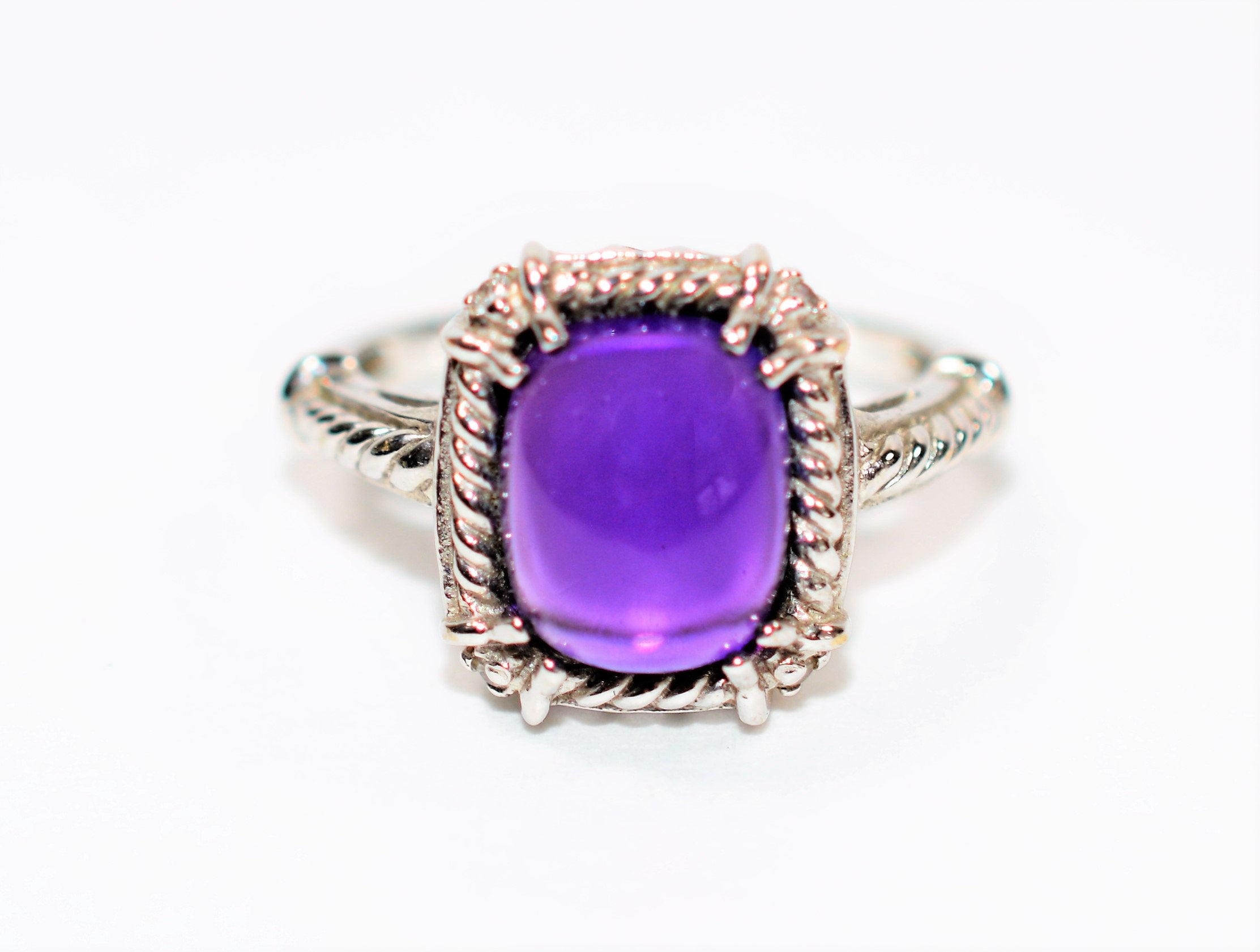 Natural Amethyst & Diamond Ring 14K Solid White Gold 3.03tcw Amethyst Ring Birthstone Ring Cabochon Ring Purple Ring Estate Ring Vintage