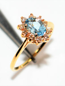 Natural Paraiba Tourmaline & Diamond Ring 14K Solid Gold 1.30tcw Gemstone Estate Jewelry Engagement Ring Promise Ring Diamond Halo Ring