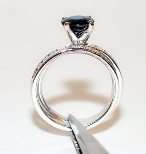 Certified Natural Indicolite Tourmaline & Diamond Ring Wedding Bridal Set 14K Solid White Gold 1.69tcw Gemstone Engagement Ring Wedding Band