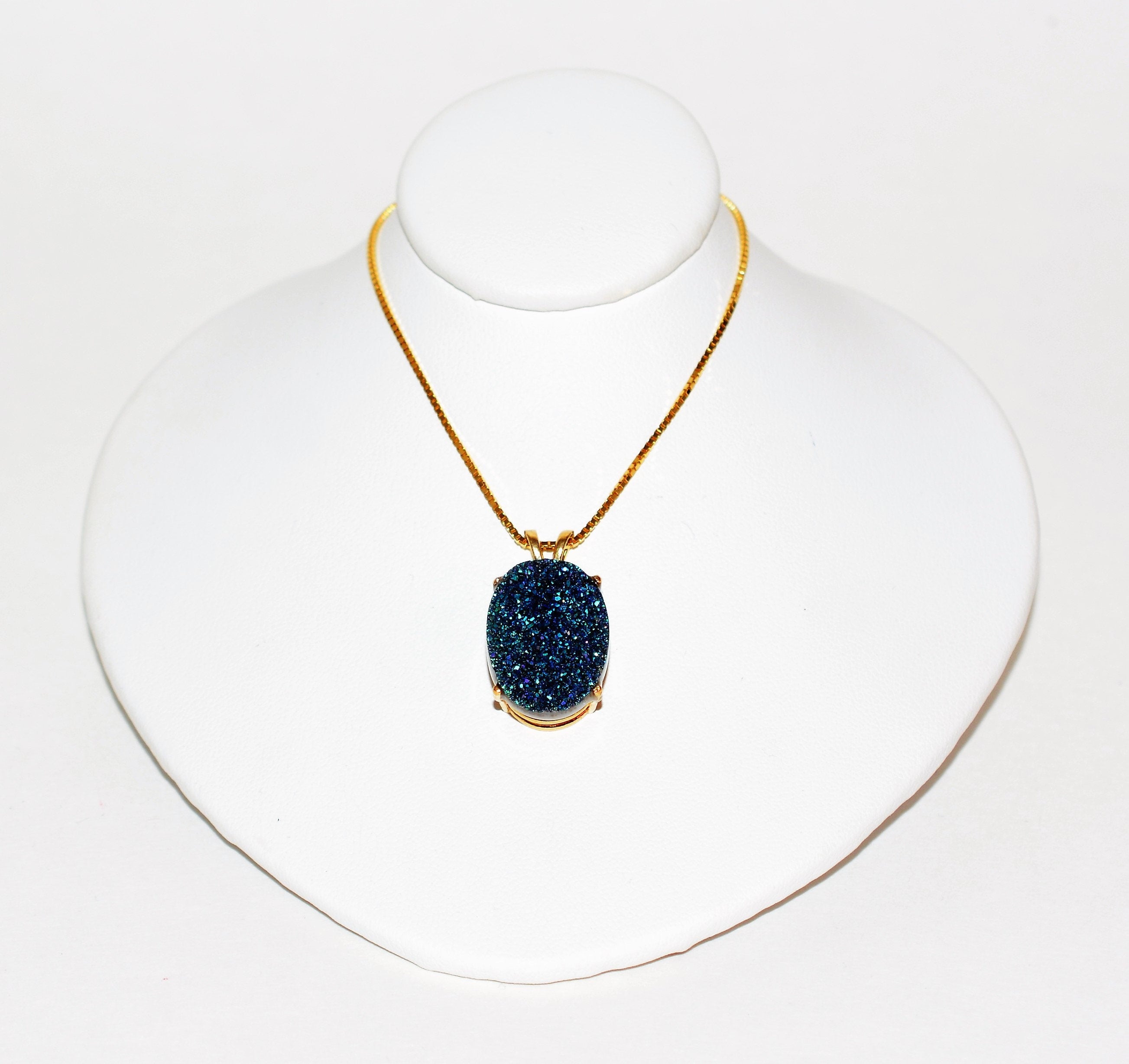 Natural Druzy Necklace 14K Solid Gold 12ct Pendant Necklace Solitaire Necklace Statement Necklace Vintage Jewelry Crystal Necklace MILOR