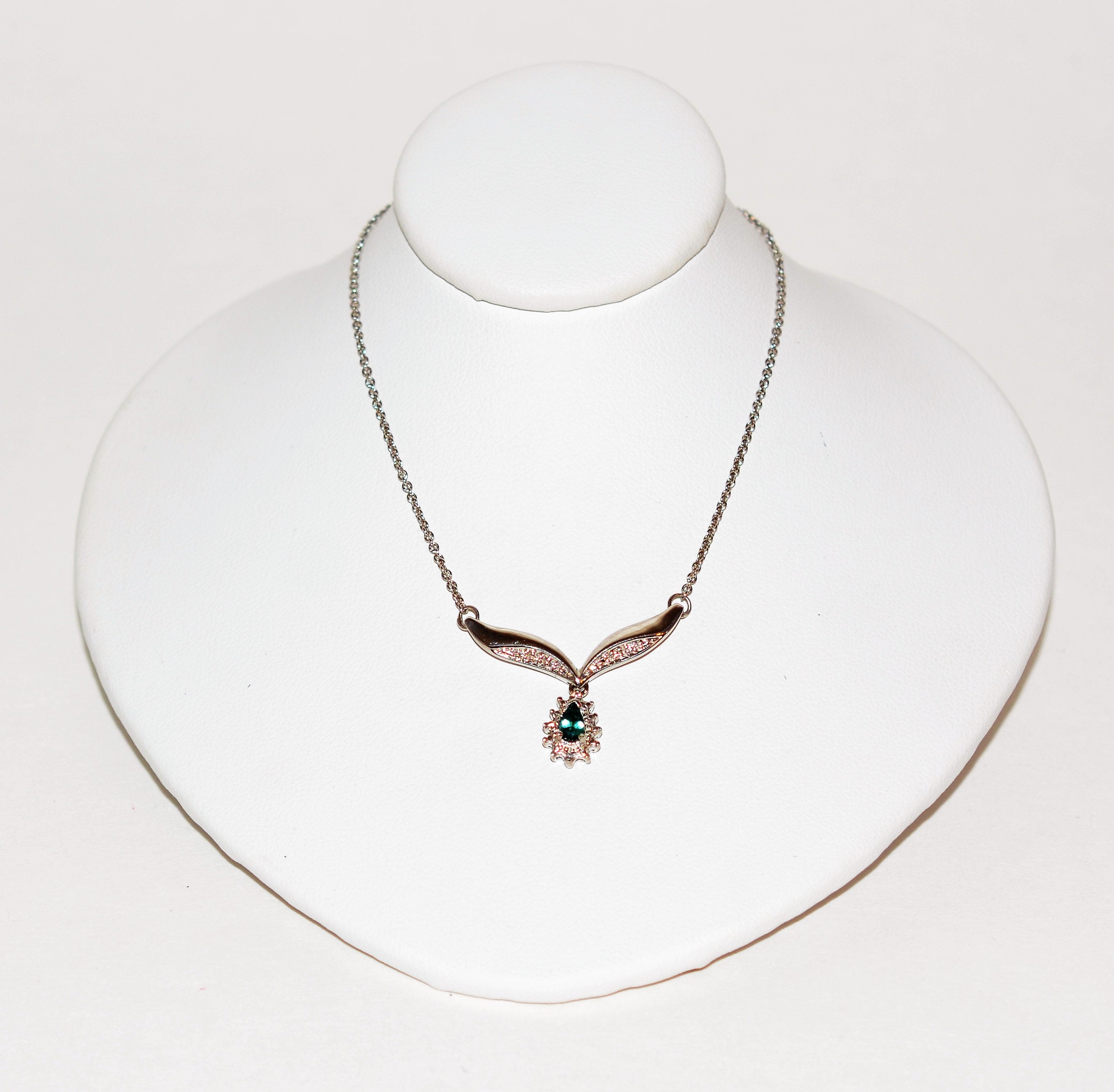 Natural Indicolite Tourmaline & Diamond Necklace 14K Solid White Gold .31tcw Statement Necklace Pendant Necklace Tourmaline Necklace Estate
