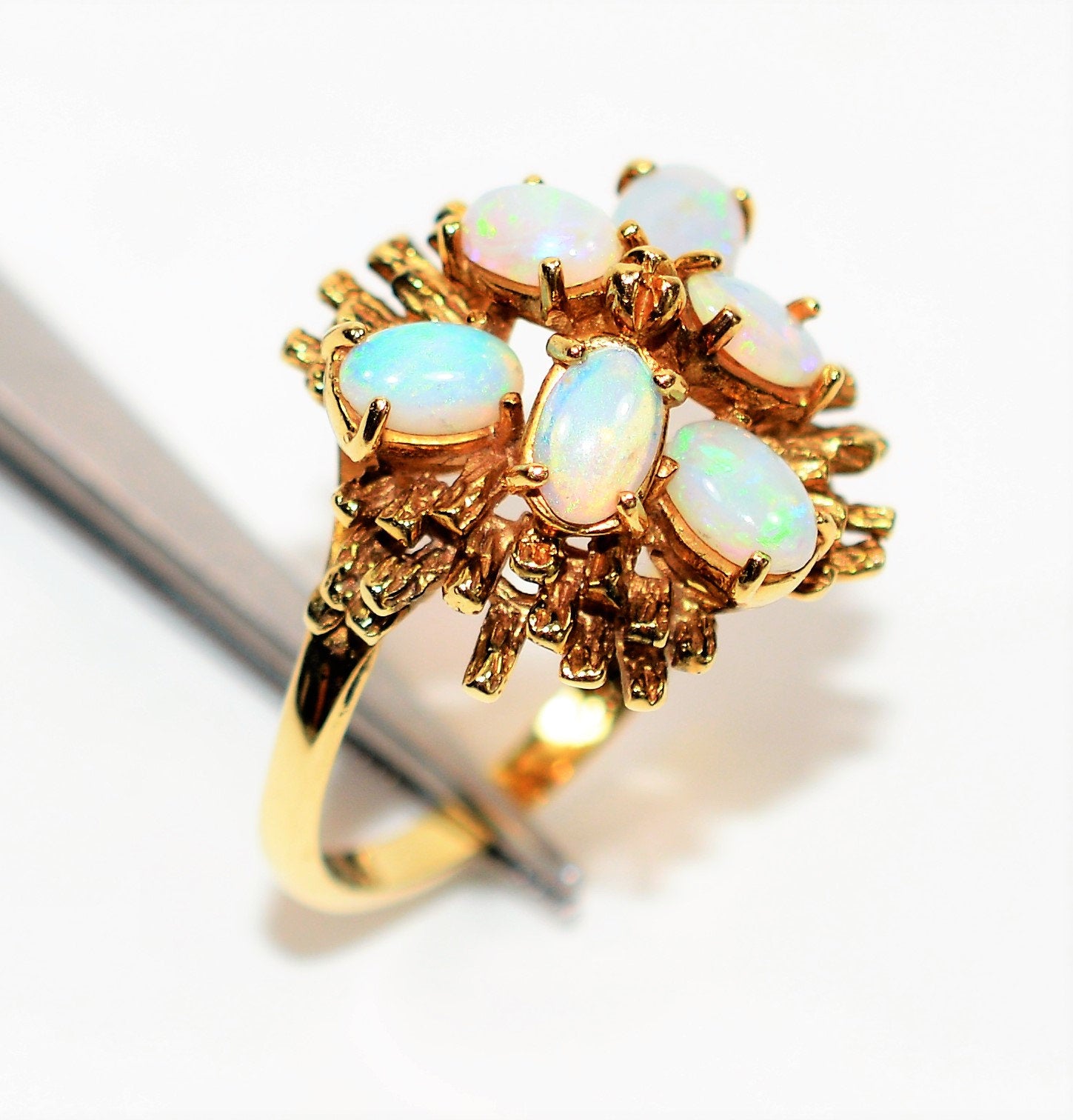 Natural Ethiopian Opal Ring 14K Solid Gold 3tcw Welo Opal Ring Precious Opal Ring Cluster Ring Women’s Ring Birthstone Ring Vintage Ring