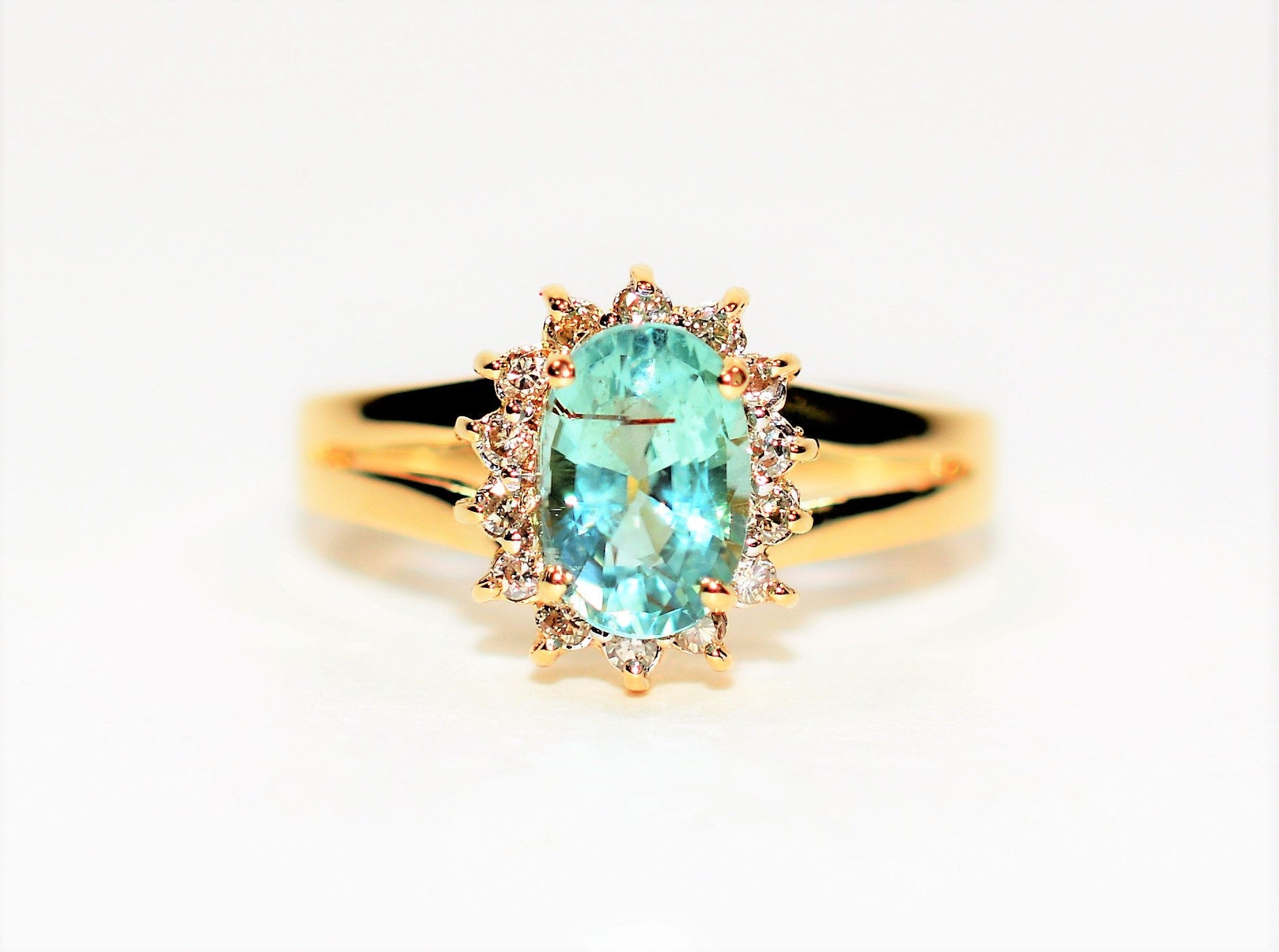 Natural Paraiba Tourmaline & Diamond Ring 14K Solid Gold 1.28tcw Rare Gemstone Women's Ring Fine Jewellery Birthstone Ring Jewelry