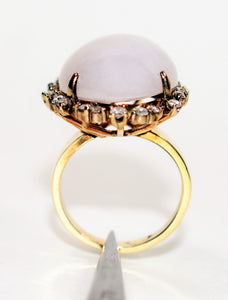 Natural Lavender Jade & Diamond Ring 14K Solid Gold 16.75tcw Cocktail Ring Statement Ring Birthstone Ring Purple Ring Jade Ring Women’s Ring