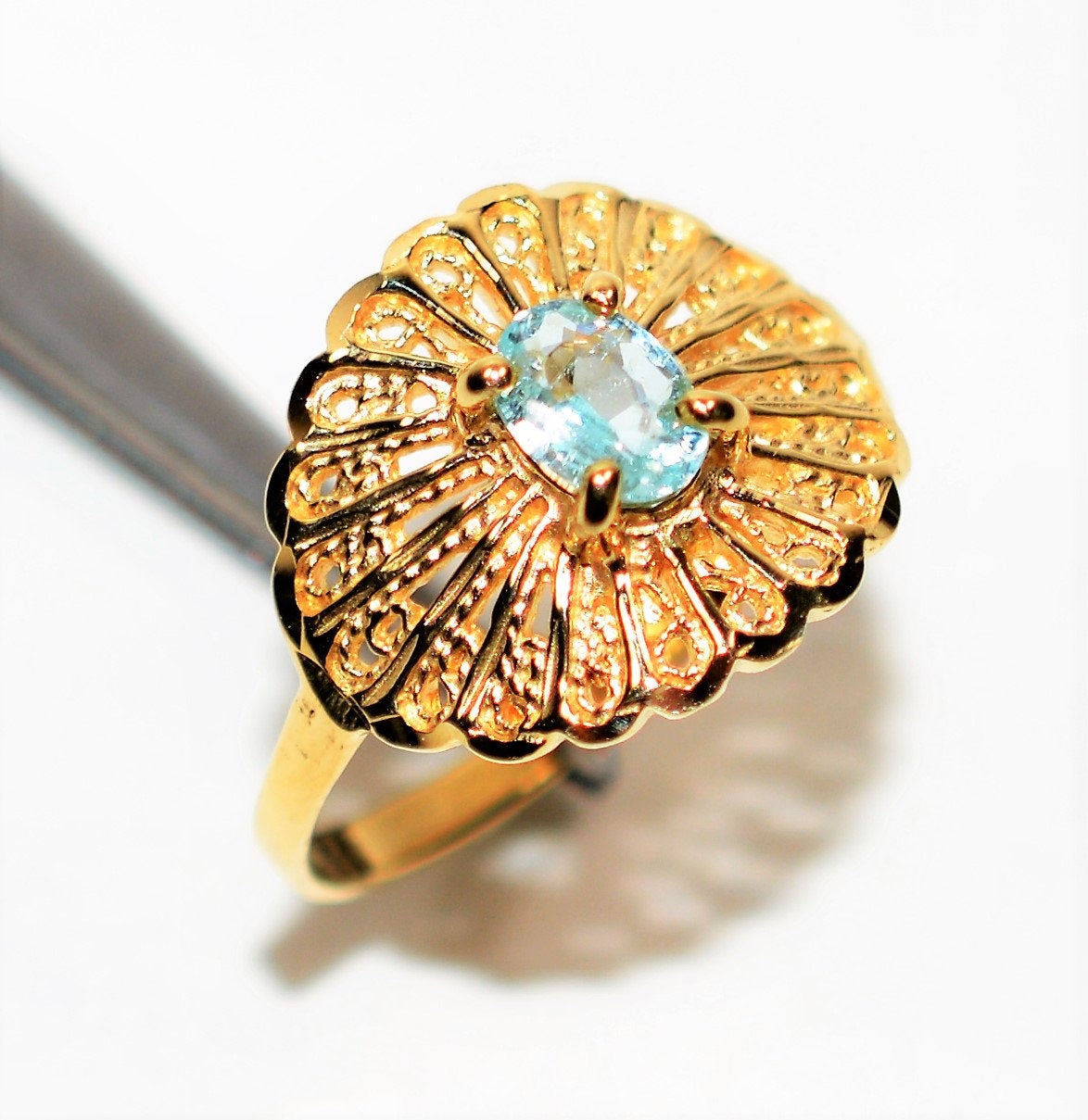 Natural Paraiba Tourmaline Ring 10K Solid Gold .50ct Solitaire Gemstone Saucer Ring Ballerina Ring Women's Ring Birthstone Jewelry Jewellery