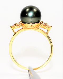 Natural Tahitian Pearl & Diamond Ring 14K Solid Gold .18tcw Black Pearl Ring Gemstone Ring June Birthstone Ring Vintage Ring Women's Ring