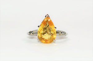Natural Golden Beryl & Diamond Ring Solid Platinum 4.94tcw Engagement Ring Cocktail Ring Statement Ring Yellow Beryl Ring Yellow Ring Estate