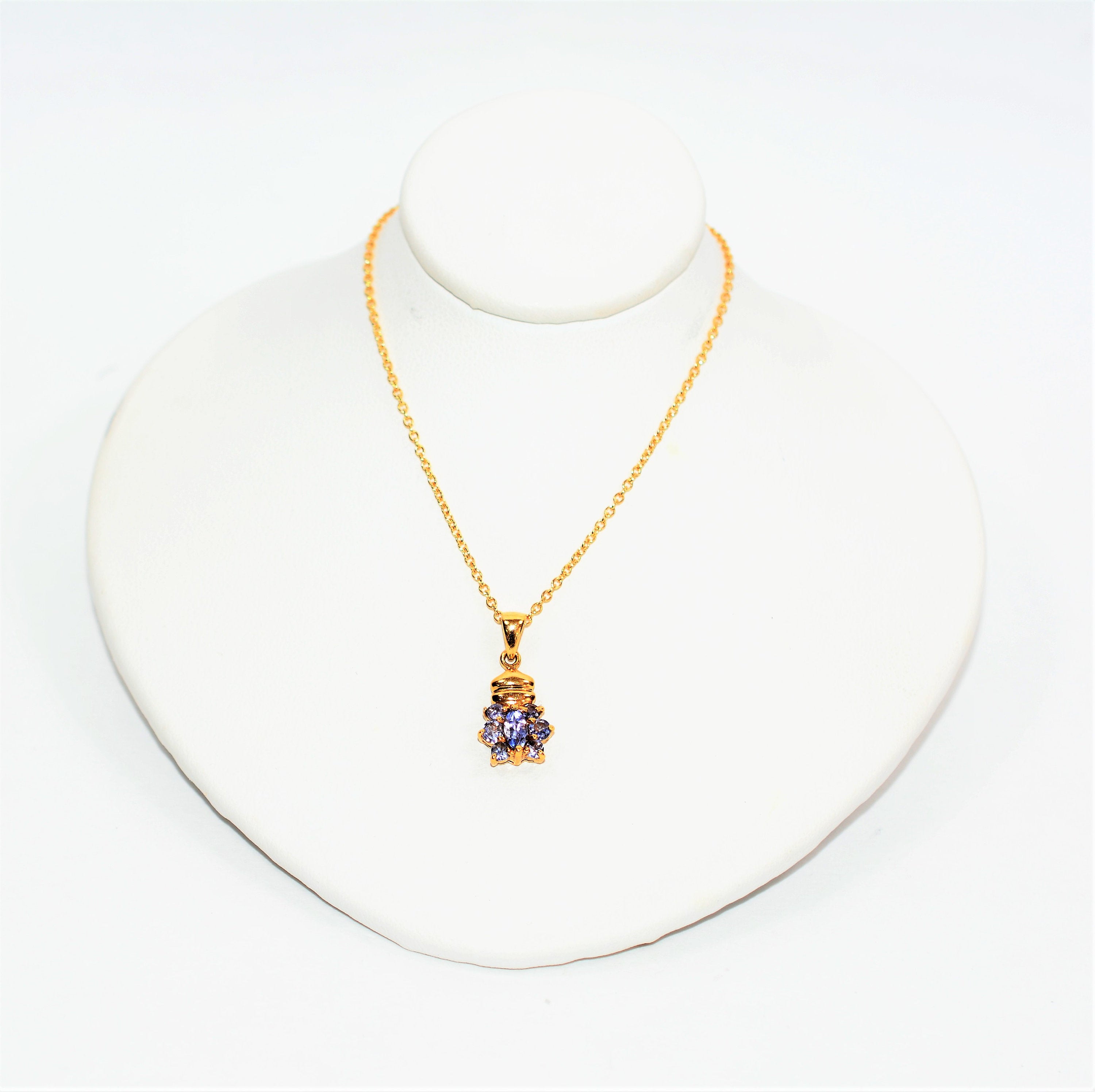 Natural Tanzanite Necklace 14K Solid Gold .66tcw Pendant Necklace Gemstone Cluster Necklace Statement Necklace Birthstone Necklace Estate