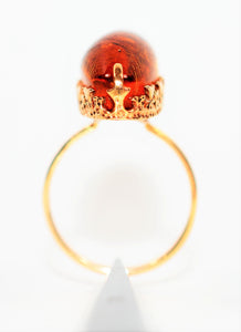 Natural Amber Ring 14K Solid Rose Gold Antique Art Deco Vintage Solitaire Gemstone Estate Jewelry