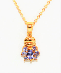 Natural Tanzanite Necklace 14K Solid Gold .59tcw Pendant Necklace Gemstone Cluster Necklace Statement Necklace Birthstone Necklace Estate