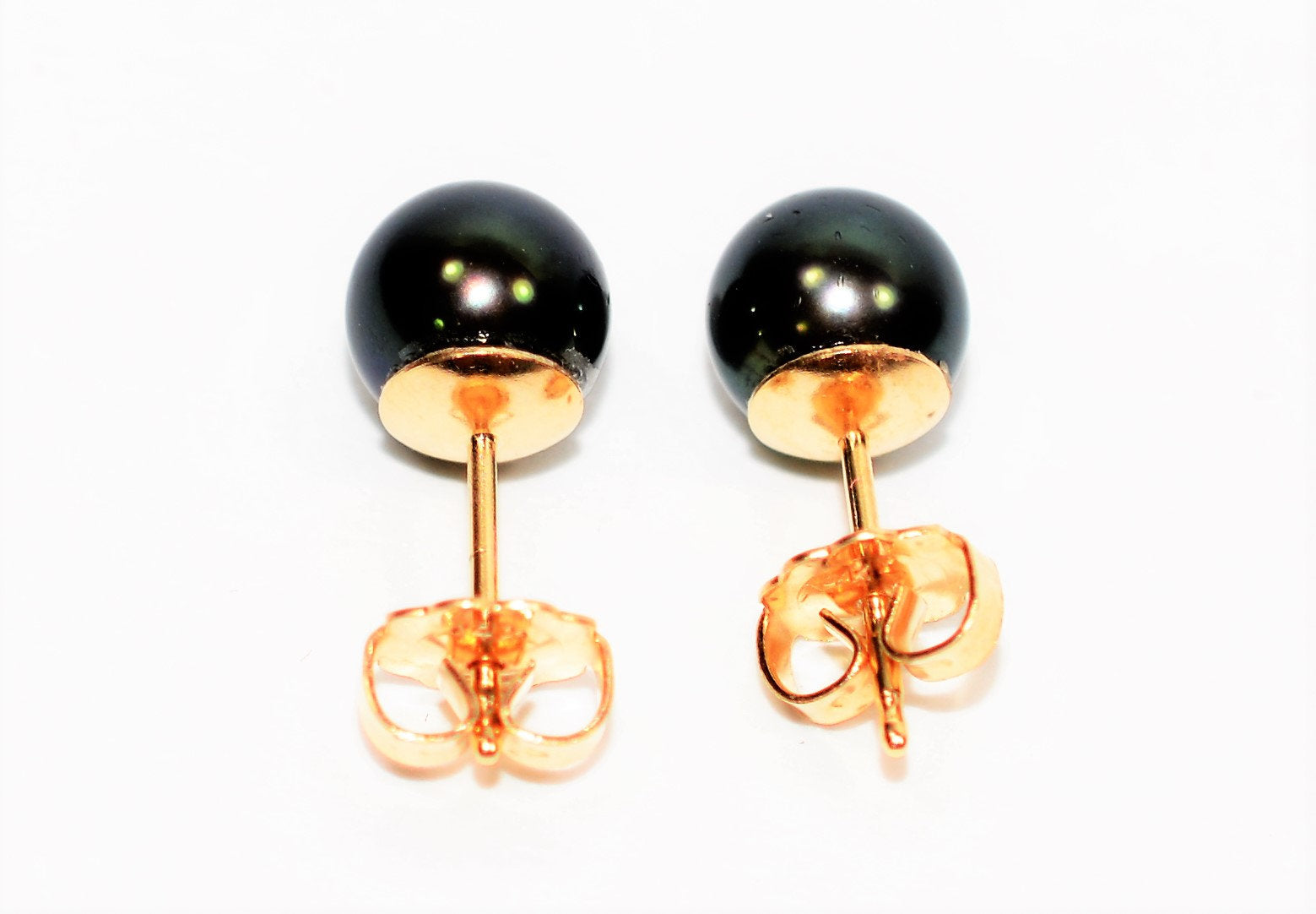 Natural Black Tahitian Pearl Earrings 14K Solid Gold Earrings Solitaire Earrings Ball Earrings Stud Earrings Vintage Estate Women's Earrings