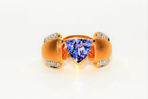 Natural Tanzanite & Diamond Ring 18K Solid Gold 1.41tcw Statement Ring Gemstone Ring December Birthstone Ring Cocktail Ring Tanzanite Ring
