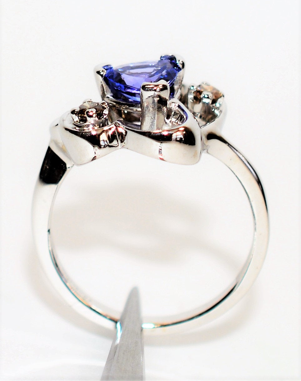 Natural Tanzanite & Chocolate Diamond Ring 14K Solid White Gold 1.12tcw Gemstone Ring December Birthstone Ring Statement Ring Cocktail Ring
