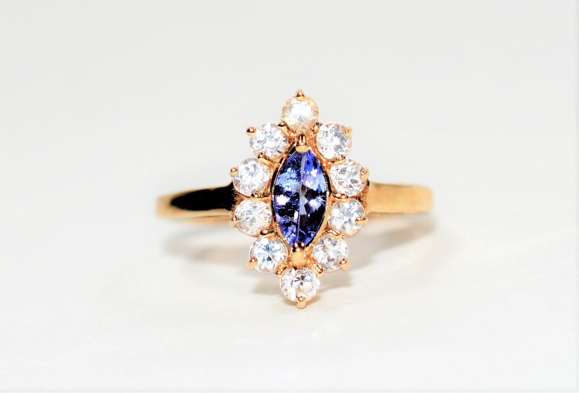 Natural Tanzanite & Diamond Ring 10K Solid Gold 1.10tcw December Birthstone Ring Marquise Ring Gemstone Ring Women's Ring Ladies Ring Estate