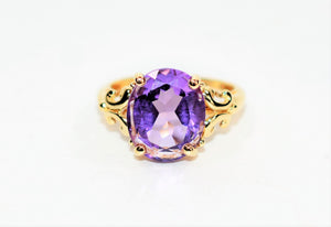 Natural Amethyst Ring 10K Solid Gold 3.93ct Birthstone Ring Solitaire Ring Vintage Ring Art Deco Ring Estate Jewelry Womens Ring Ladies Ring