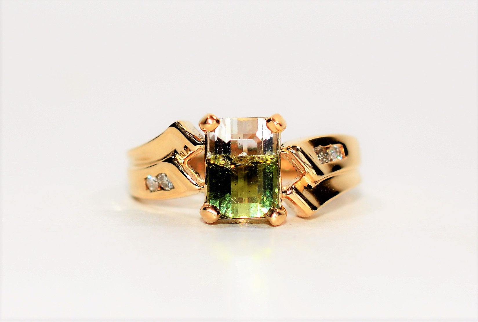 Natural Bi-Color Tourmaline & Diamond Ring 10K Solid Gold  1.79tcw Green Tourmaline Ring Gemstone Ring Jewellery Birthstone Ring Ladies Ring
