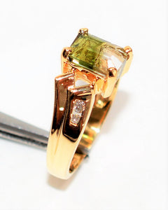 Natural Bi-Color Tourmaline & Diamond Ring 10K Solid Gold  1.79tcw Green Tourmaline Ring Gemstone Ring Jewellery Birthstone Ring Ladies Ring