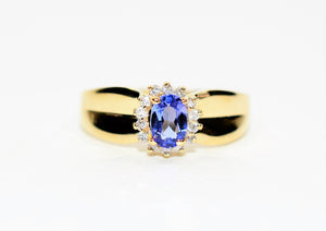 Natural Tanzanite & Diamond Ring 14K Solid Gold .55tcw Vintage Ring Statement Ring Gemstone Ring December Birthstone Ring Tanzanite Ring
