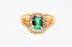 Natural Colombian Emerald & Diamond Ring 14K Solid Gold .82tcw Halo Ring Gemstone Ring May Birthstone Ring Emerald Ring Women's Ring Estate