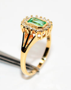 Natural Colombian Emerald & Diamond Ring 14K Solid Gold .93tcw Halo Ring Gemstone Ring May Birthstone Ring Emerald Ring Women's Ring Estate